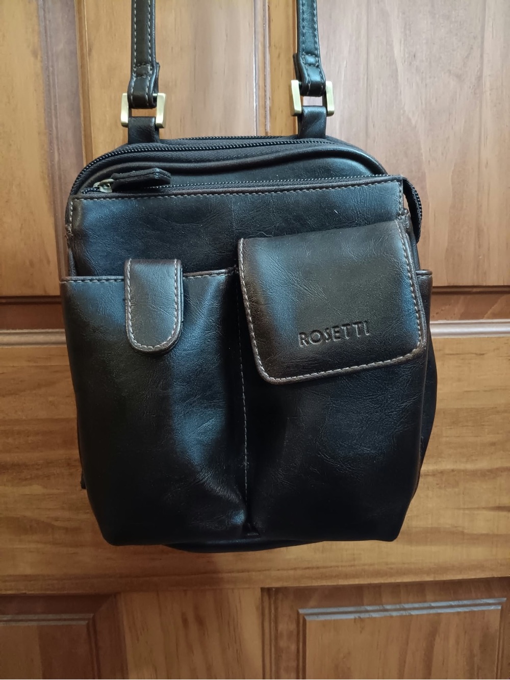 Rosetti Brown Faux Leather Crossbody Bag Multi Pocket Travel Organizer Purse